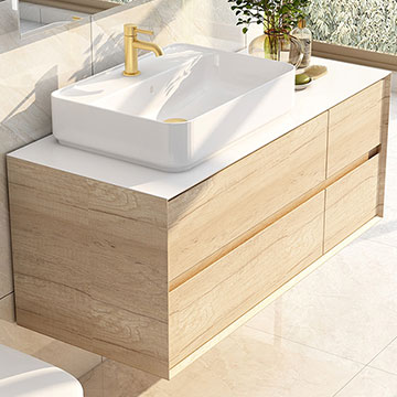 IMEX Grace Natural Oak Wall Hung Countertop Vanity Unit with Worktop - 1220 x 500mm - 4 Drawers