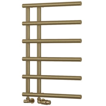 Reina Matera Round Tubes Brushed Brass Designer Towel Rail - 500mm Wide - Steel