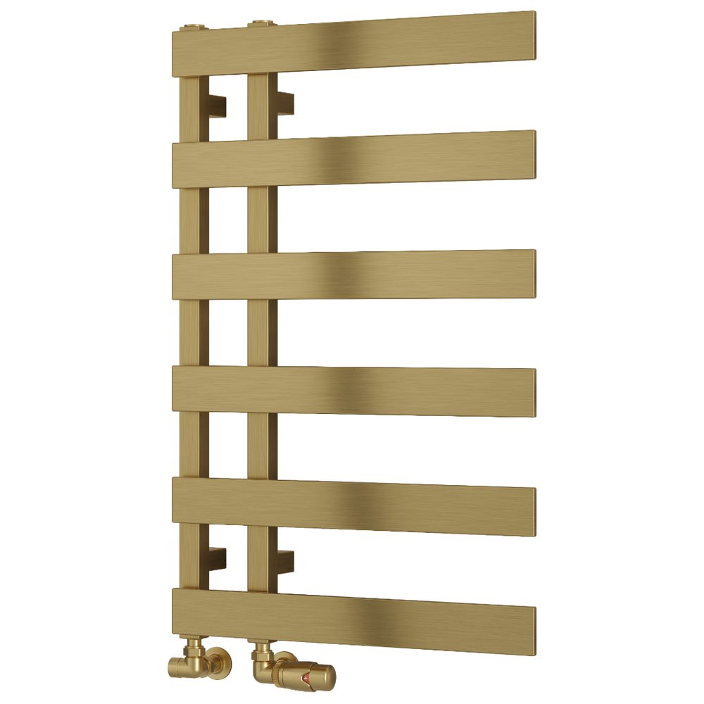 Reina Florina Flat Bar Brushed Brass Designer Towel Rail - Steel - 500mm Wide