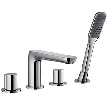 Flova Allore 4 Hole Chrome Bath Shower Mixer Tap with Shower Handset - Knob Handles