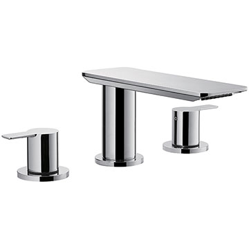 Flova Spring 3 Hole Chrome Bath Filler Tap with Swivel Spout - Flat Handles - Deck Mounted
