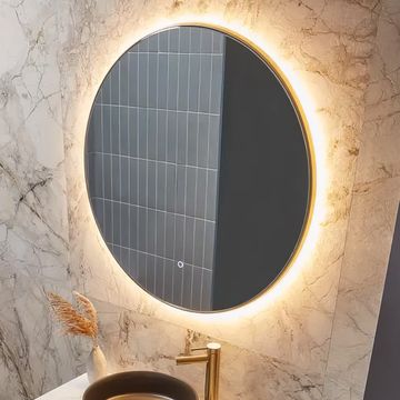 Tavistock Oxygen Round Brushed Brass Backlit Illuminated Mirror with Demister Pad