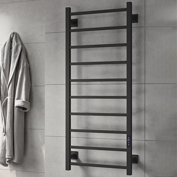 Reina Velino Matt Black Square Tube Dry Electric Towel Rail - Stainless Steel