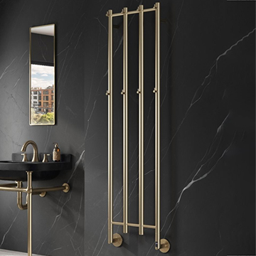 Reina Solara Brushed Brass Dry Electric Towel Rail with LCD Display - 400 x 1500mm - Stainless Steel