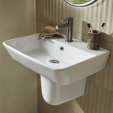 Tavistock Compass Cloakroom White Square Basin with Pedestal - 421 x 357mm