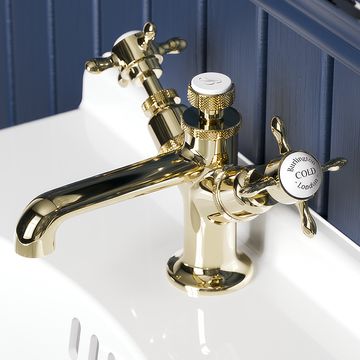Burlington Guild Monobloc Traditional Gold Finish Basin Mixer Tap - Crosshead