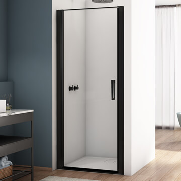 Kudos Divera Pivot Shower Door with Ergonomic Handle - Black Aluminium Frame