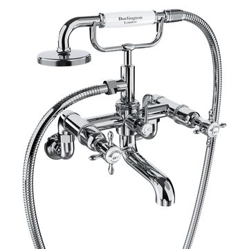 Burlington Guild Traditional Bridge Bath Mixer Tap with Shower Handset - Crosshead - Wall Mounted
