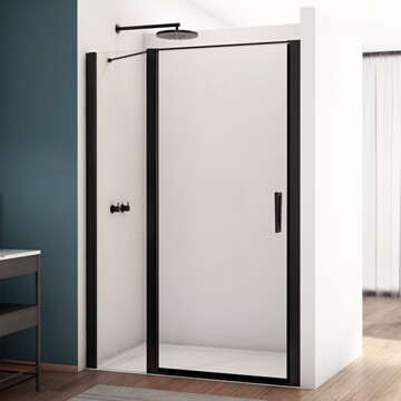 Kudos Divera Matt Black Pivot Shower Door with Inline Panel and Ergonomic Handle