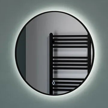 Sensio Nebula Round Backlit LED Mirror with Demister Pad - 600 x 600mm - Matt Black