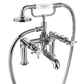 Burlington Guild Traditional Bridge Bath Mixer Tap with Shower Handset and Hose - Crosshead - Deck Mounted