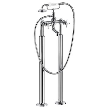 Burlington Guild Traditional Floorstanding Bath Shower Mixer Tap with Handset and Legs - Crosshead Handles
