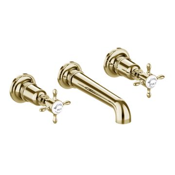 Burlington Guild 3 Hole Traditional Gold Finish Bath Filler Tap - Crosshead Handles