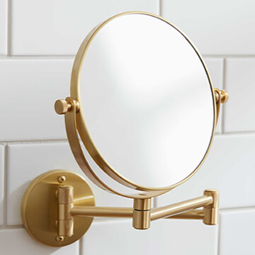 Miller Signature Round Magnifying Mirror with Arm - Brushed Brass Frame - 190 x 190mm