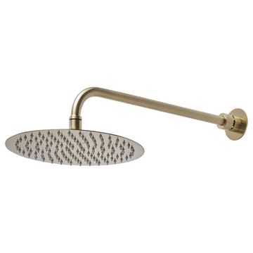 Tavistock Round Fixed Brushed BrassShower Head with Arm - 250 x 250mm