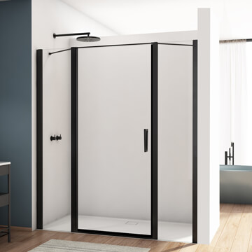 Kudos Divera Matt Black Pivot Shower Door with 2 Inline Panels and Handle