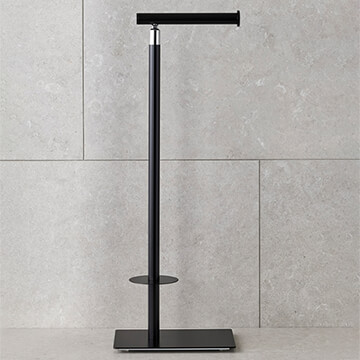 Miller Signature Free Standing Matt Black Toilet Roll Holder with Spare Roll Holder