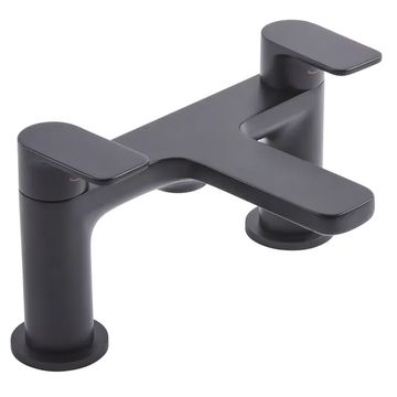 Tavistock Savour Contemporary Matt Black Bridge Bath Mixer Tap - Flat Handles and Spout