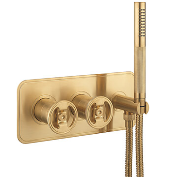 Crosswater Union Concealed Thermostatic Industrial Brushed Brass Shower Valve with Handset