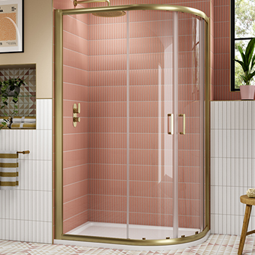 Nuie Lucie 1200 x 800mm Brushed Brass Double Door Sliding Offset Quadrant Enclosure - Image