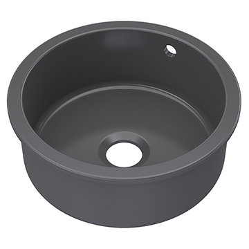 Nuie 460mm Diameter Fireclay Single Bowl Soft Black Undermount Sink With Overflow - Image