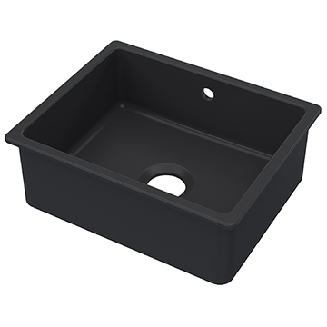 Nuie 548 x 442mm 1 Bowl Soft Black Fireclay Undermount Kitchen Sink With Overflow - Image