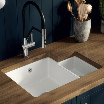 Nuie 549 x 441mm Fireclay 1.5 Bowl Undermount Kitchen Sink