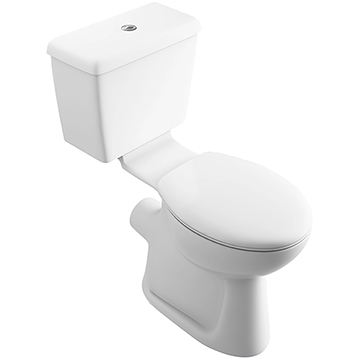 Lecico Atlas Economy Comfort Height Open Back Close Coupled WC Pan with Push Button Cistern and Seat