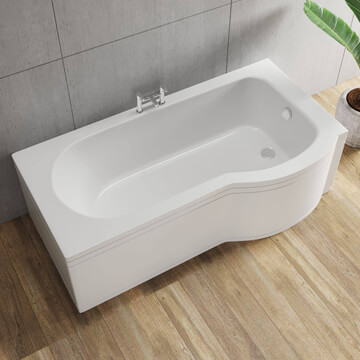 Trojancast Concert P Shaped 1675 x 850mm Encapsulated Baseboard Shower Bath White