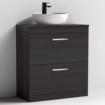 Nuie Athena Floorstanding Charcoal Black Vanity Unit with Worktop and Handles - 2 Drawer