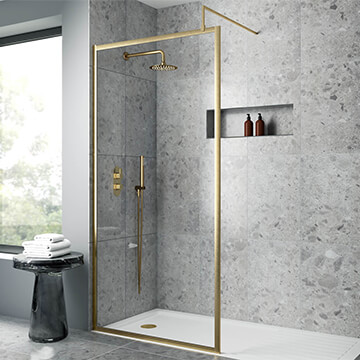 Nuie Square Wetroom Shower Screen with Support Bar - Aluminium Outer Frame