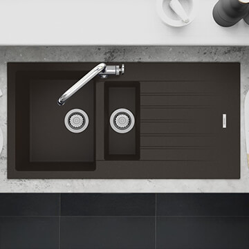 Clearwater Tivoli Nero Finish Granite Kitchen Sink with Drainer 1000 x 500mm - 1.5 Bowl