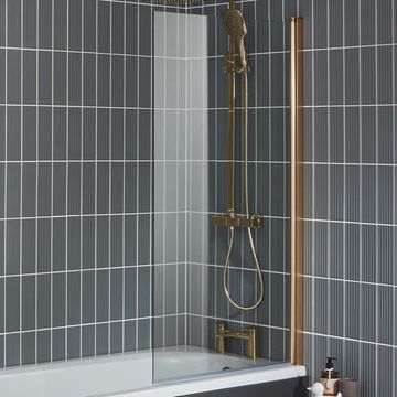 Aquaglass Velar Frameless Pivot Bath Screen 800 x 1400mm - Brushed Brass Profile