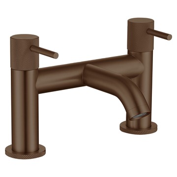 Joseph Miles Fenace Brushed Bronze Bridge Bath Mixer Tap - Knurled Stick Handles
