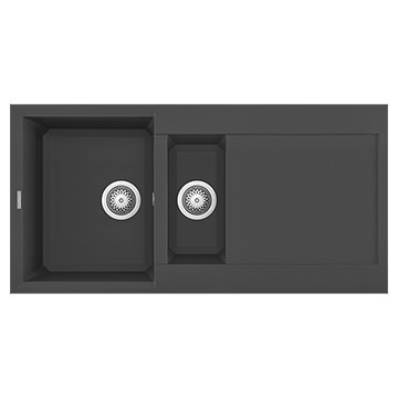 Reginox Easy-15 Granite Black Inset Kitchen Sink 1000 x 500mm - 1.5 Bowl