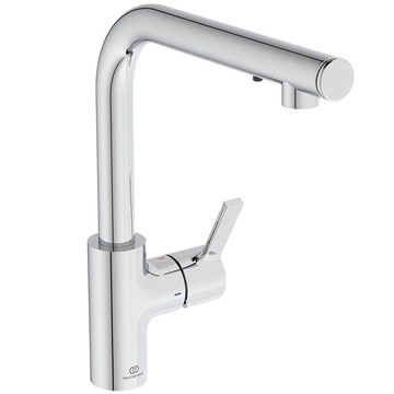 Ideal Standard Gusto Imx Chrome Kitchen Mixer Tap with Round L-Shaped Swivel Spout