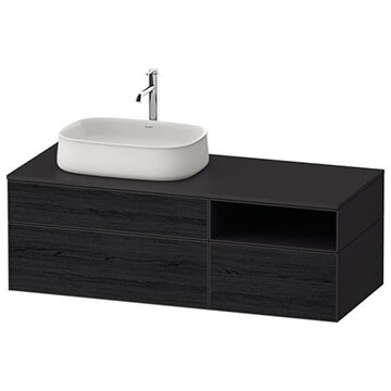 Duravit Zencha Wall Hung Open Shelf Countertop Black Oak Vanity Unit - 3 Drawers