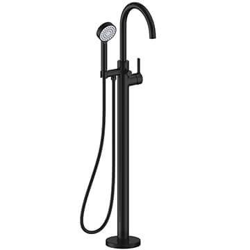 Britton Hoxton Floorstanding Curved Matt Black Bath Mixer Tap with Handset and Hose