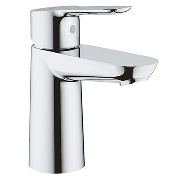 Grohe BauEdge Contemporary S-Size Chrome Basin Mixer Tap - Flat Handle - Deck Mounted