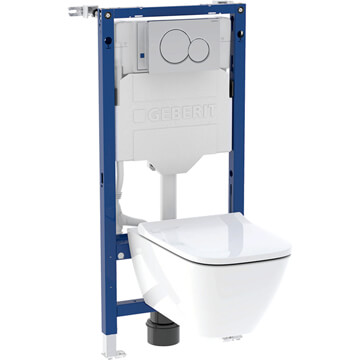 Geberit Duofix 112cm Frame with 12cm Concealed Cistern and Wall Hung Rimless Toilet - Soft-Close Seat