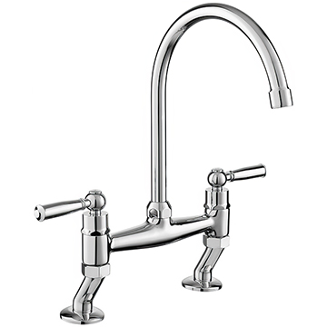 Rangemaster Aquaclassic Traditional Chrome Bridge Kitchen Mixer Tap - Lever Handles