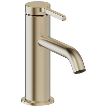 Britton Hoxton Contemporary Brushed Brass Basin Mixer Tap with Curved Spout - Stick Handle