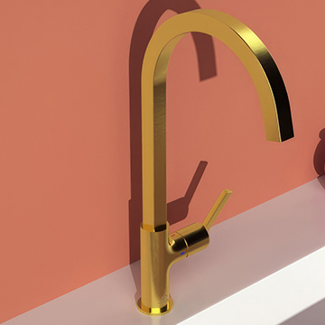 Ideal Standard Gusto Brushed Gold Kitchen Mixer Tap with C-Shaped Swivel Spout - Lever Handle
