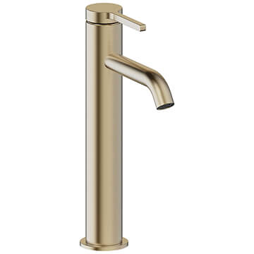 Britton Hoxton Contemporary Brushed Brass Tall Basin Mixer Tap with Curved Spout