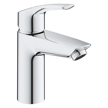 Grohe Eurosmart Contemporary S-Size Chrome Basin Mixer Tap with Pop-Up Waste - Curved Handle