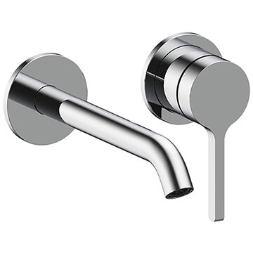 Britton Hoxton 2 Hole Basin Mixer Tap with Curved Spout - Stick Handle - Wall Mounted