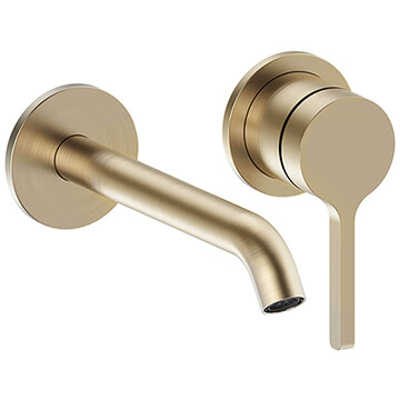 Britton Hoxton 2 Hole Brushed Brass Basin Mixer Tap with Curved Spout - Stick Handle