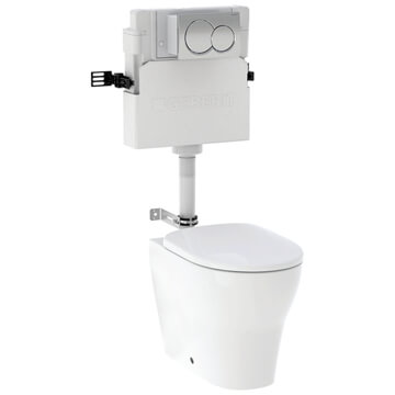 Geberit Alpha Concealed Cistern 5.8/3L with Flush Plate and Selnova Back-to-Wall Rimless Toilet