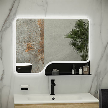 RAK Ornate LED Borderlit Mirror with Matt Black Integrated Shelf and Demister Pad