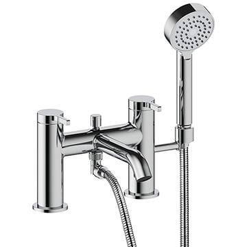Britton Hoxton Bridge Bath Mixer Tap with Shower Handset and Hose - Stick Handles - Deck Mounted